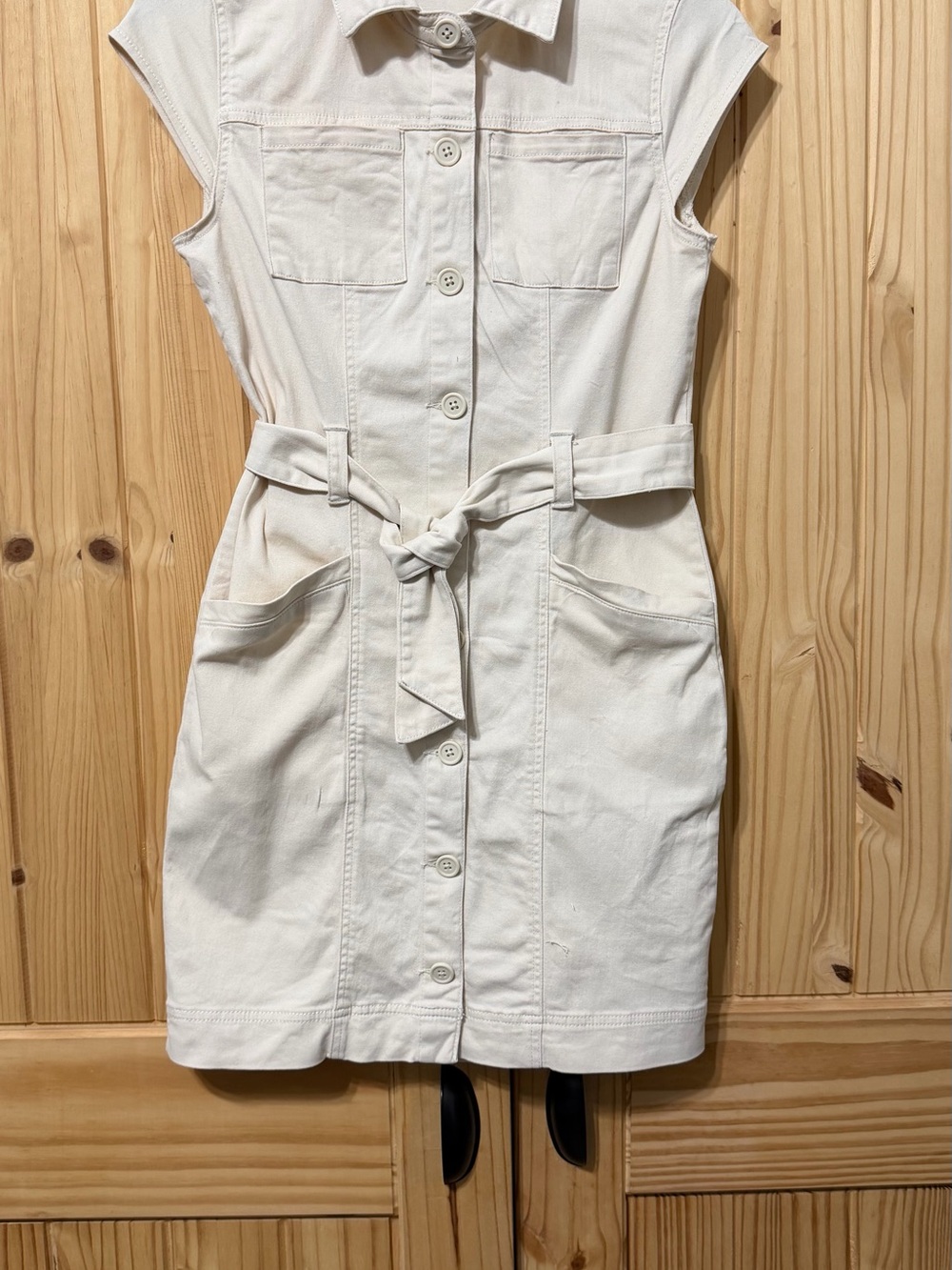 Hunter & Brown Premium Cream Belted Utility Shirt Dress Small